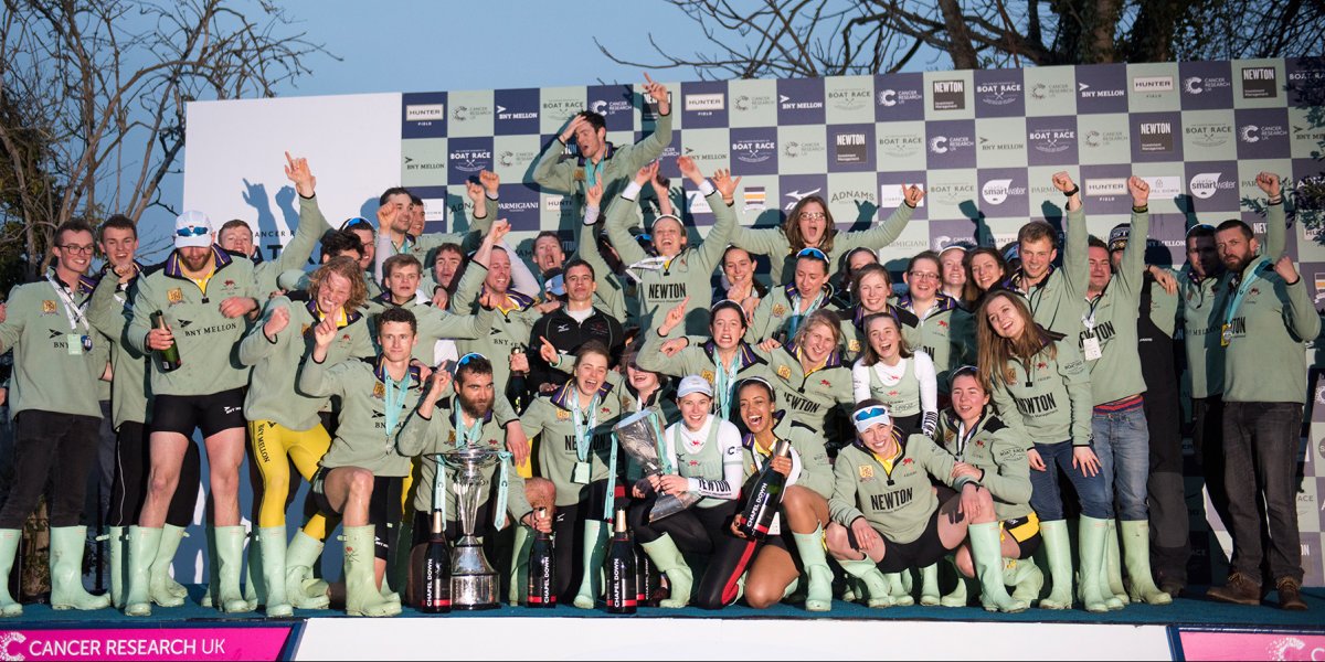 Cambridge crews celebrating Tideway victories