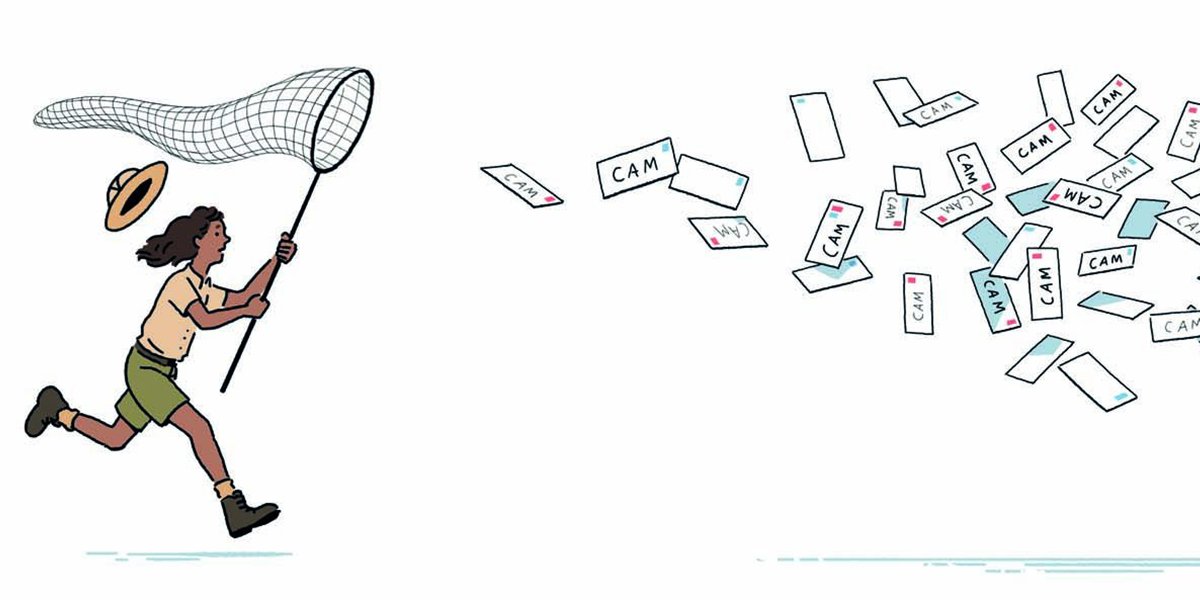 Someone trying to catch letters with a net
