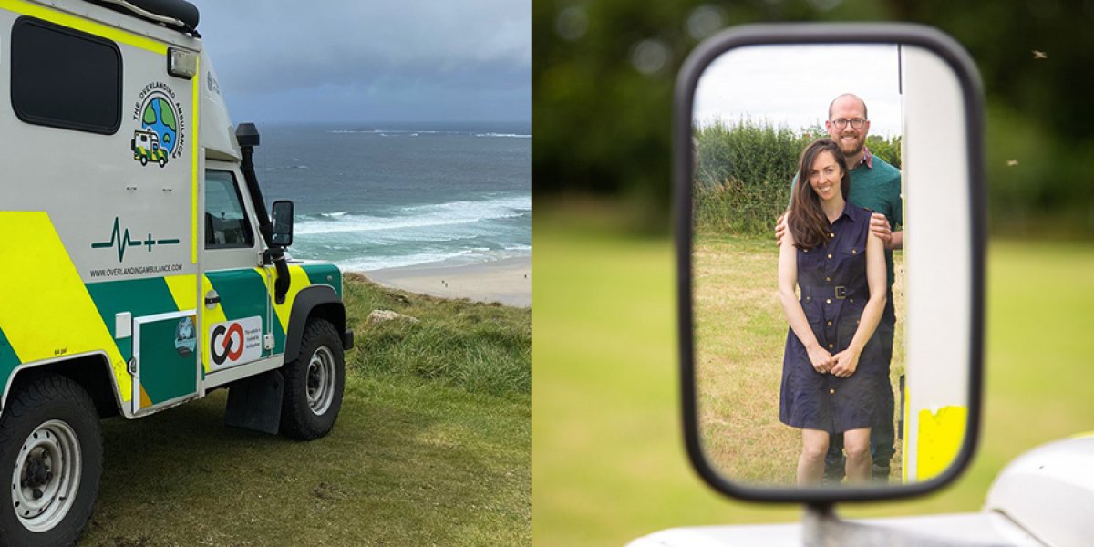 Rachel and Lawrence with The Overlanding Ambulance.