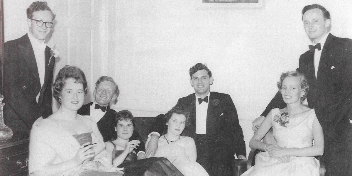 From right to left: Roger Mowll (Queens’ 1956) and wife Judith, Roger Duffett (Peterhouse 1956) and wife Julie, with friends at 