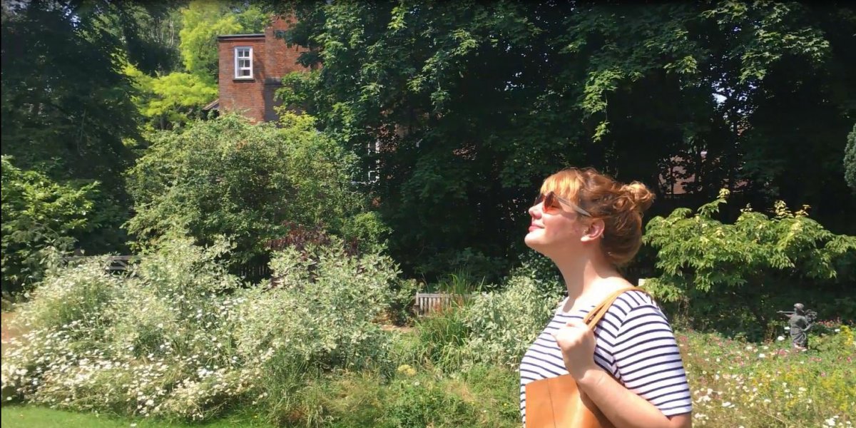 Hollie Wells in Lucy Cavendish College gardens