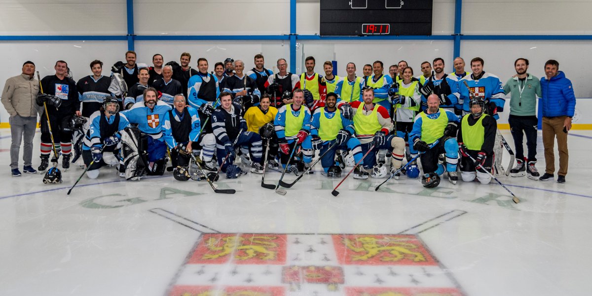 Alumni at the opening of the Gattiker Ice Rink
