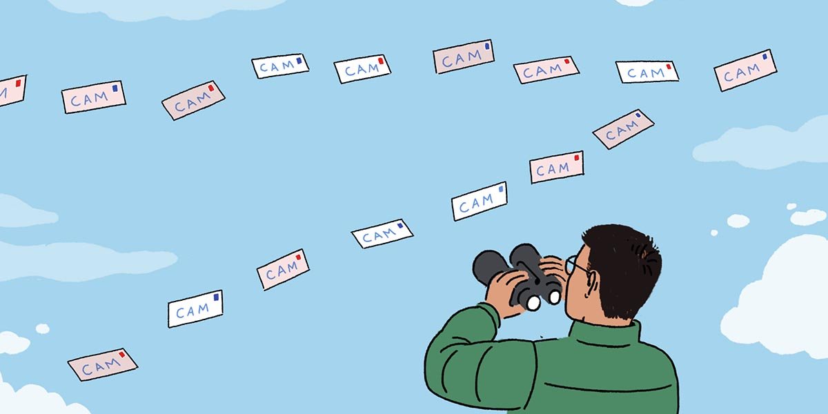Illustration of paper letters fluttering towards someone.