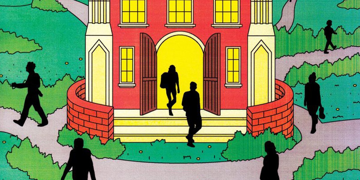 University with silhouettes coming out from it
