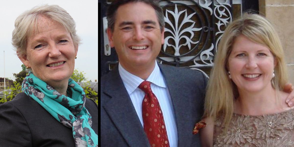 Dr Pippa Rogerson (left); Professor Christopher Kelly (seen with his wife Shawn Donnelley, right)