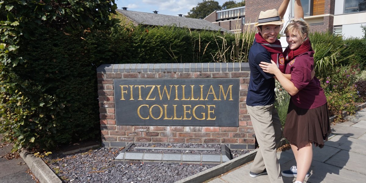 Simon and Danielle outside Fitzwilliam College