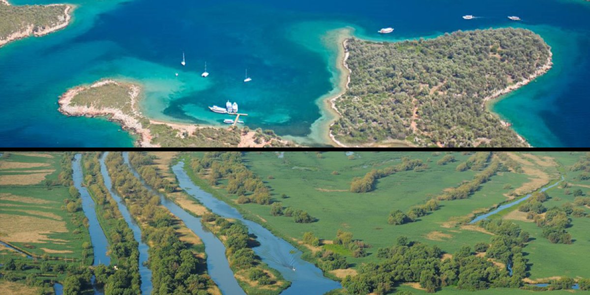 Aerial view of the Turkish Mediterranean coastline and Danube Delta