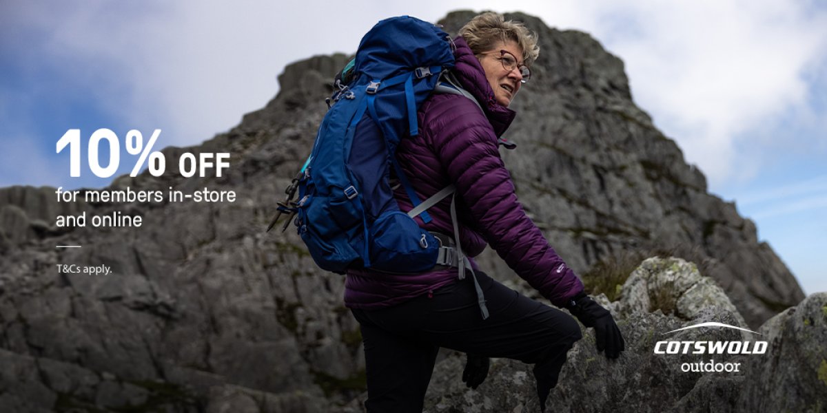 Cotswold Outdoor, lady climbing a mountain