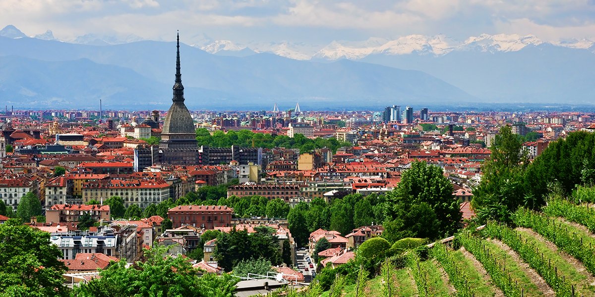 View over Turin from a nearby mountain side