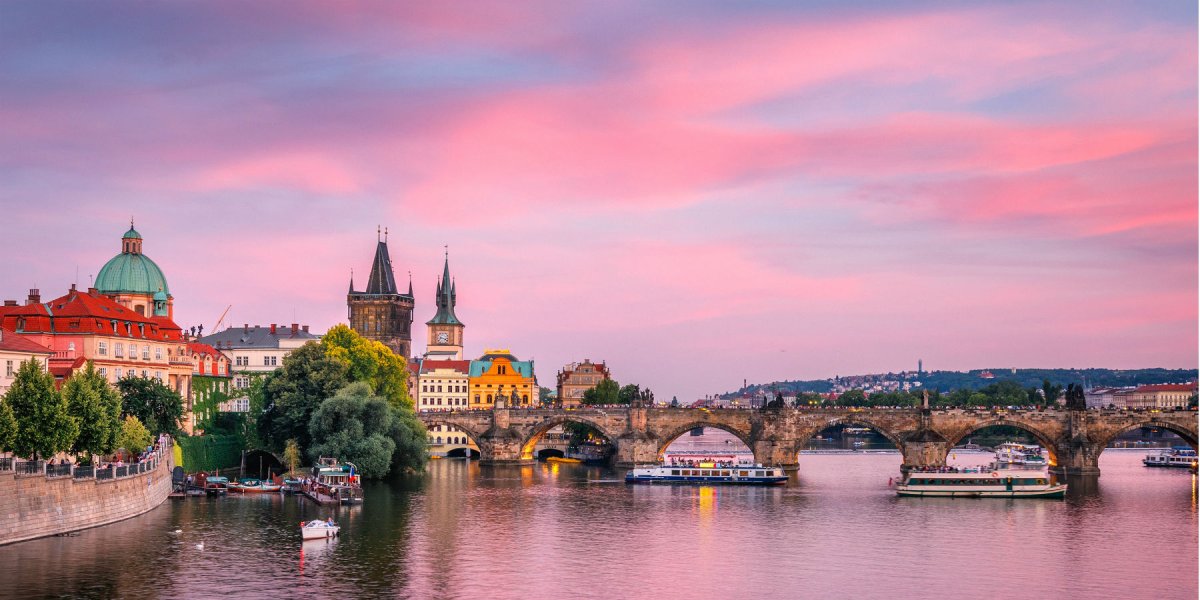 Czech Republic river and city scene