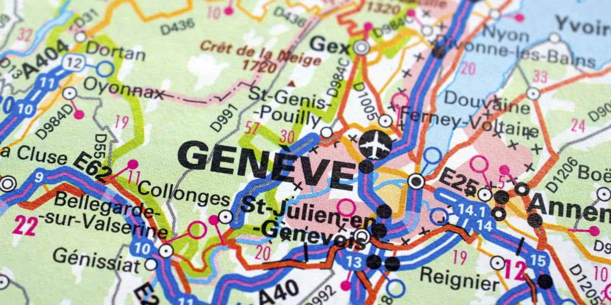 Close up of a road map of Geneva