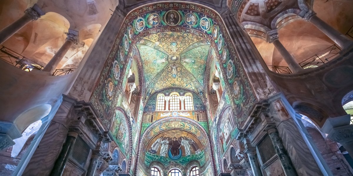 Historic byzantine mosaic in Saint Vitale Basilica