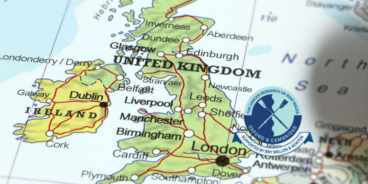UK map with Boat Race logo