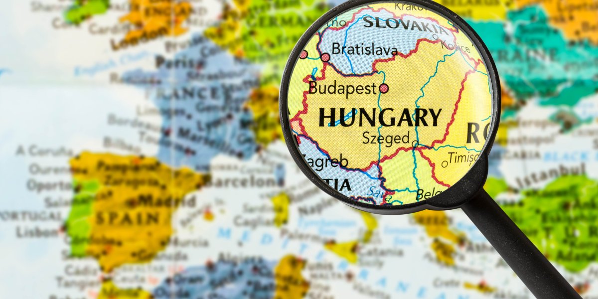 Hungary on a map through a magnifying glass