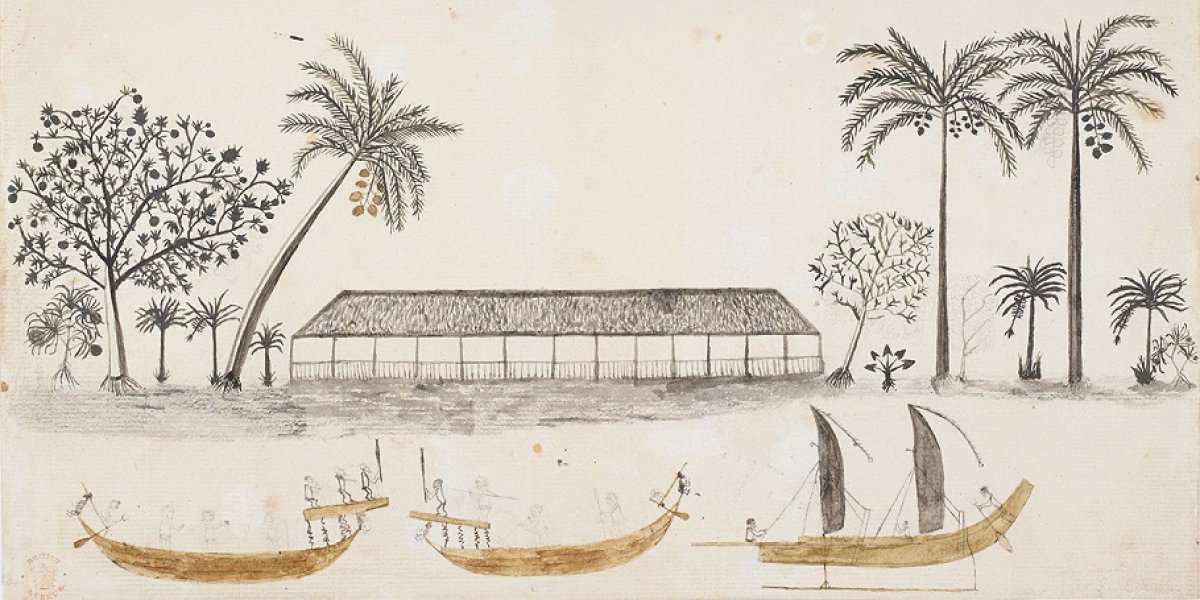 Longhouse and Canoes illustration