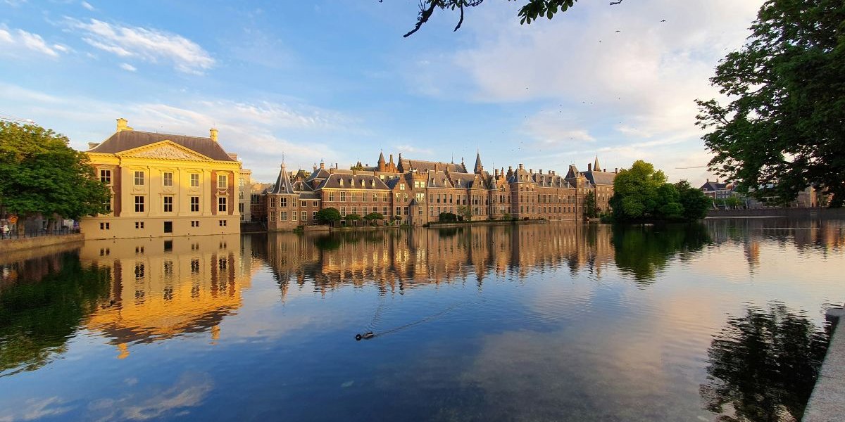 Binnenhof in the Hague across Hofvijver lake