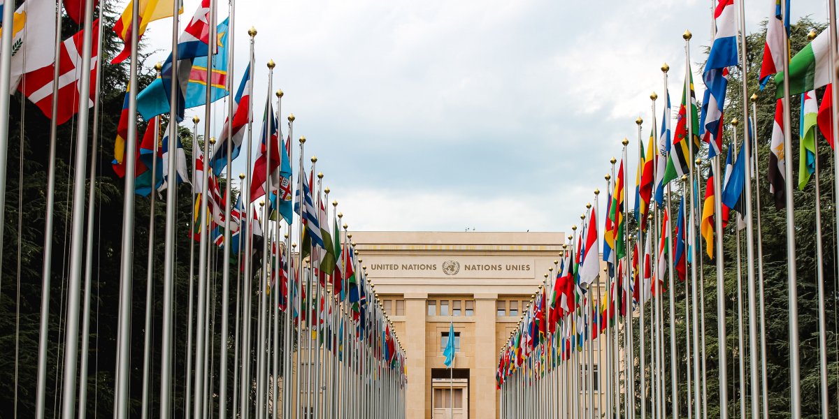 image of flags outside UN building