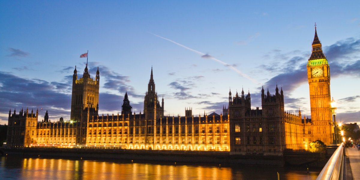 image of UK Parliament at night