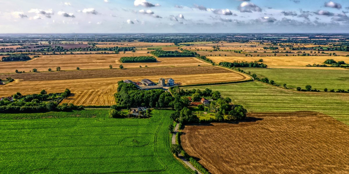 Aerial view of countryside in Suffolk 