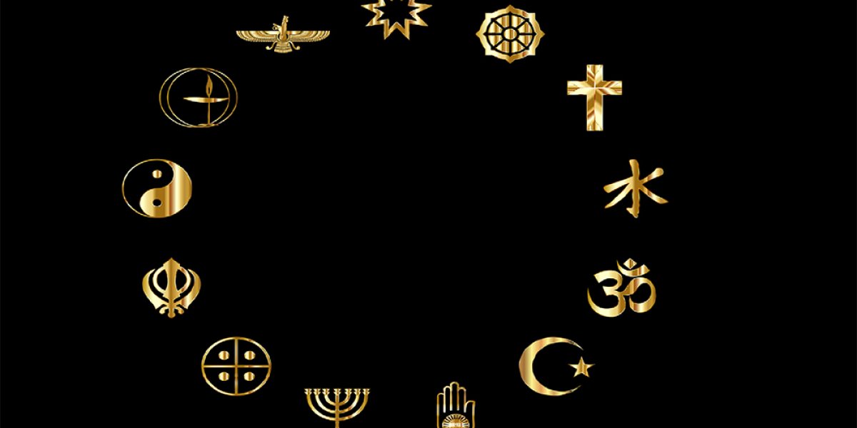 Circle containing different religious symbols