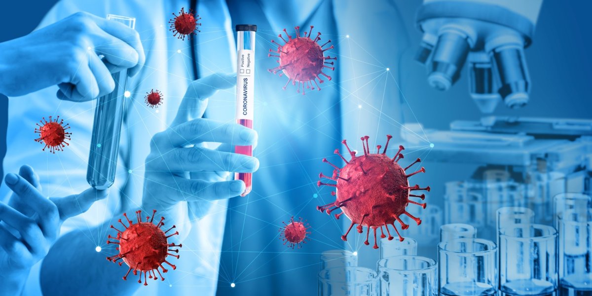 Image of Coronavirus particles in a lab setting