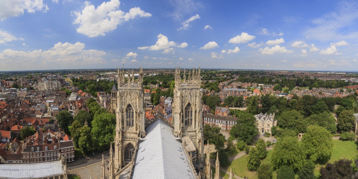 A view of the York skyline with blue skies on a sunny day