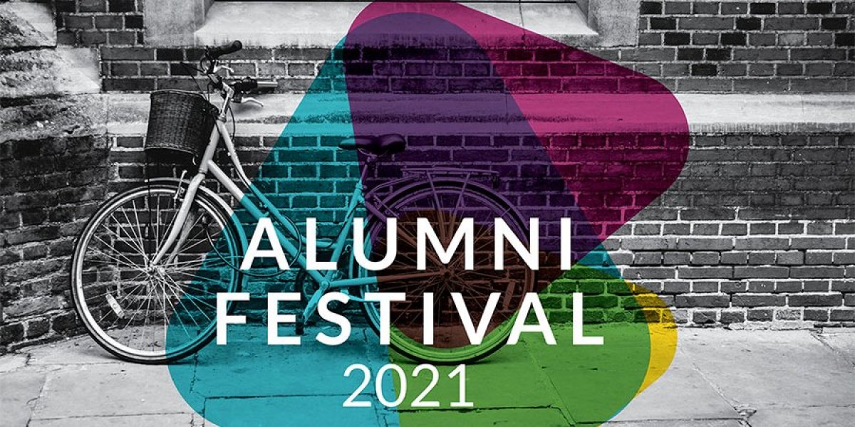 Alumni Festival 2021 - a bicycle stands against a College wall