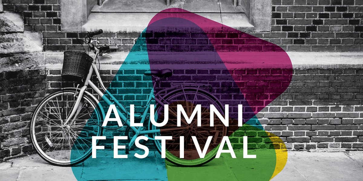 Image of a bicycle with the Alumni Festival logo over the top