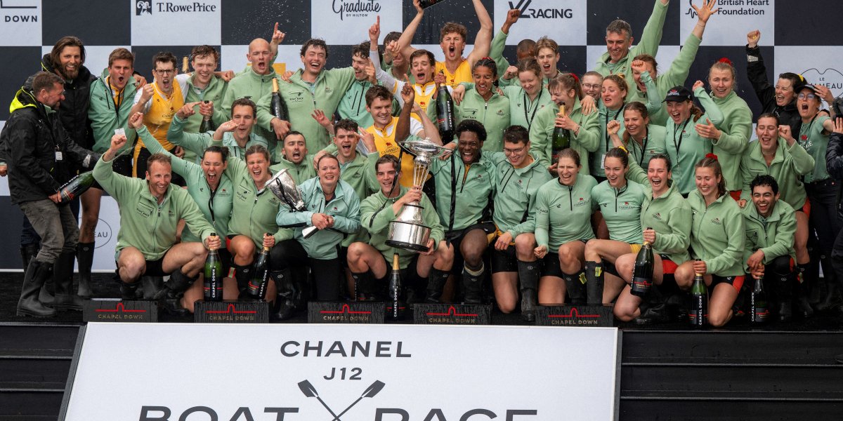 Photograph taken by row360 showing all the winning cambridge boat crews for the boat races 2025