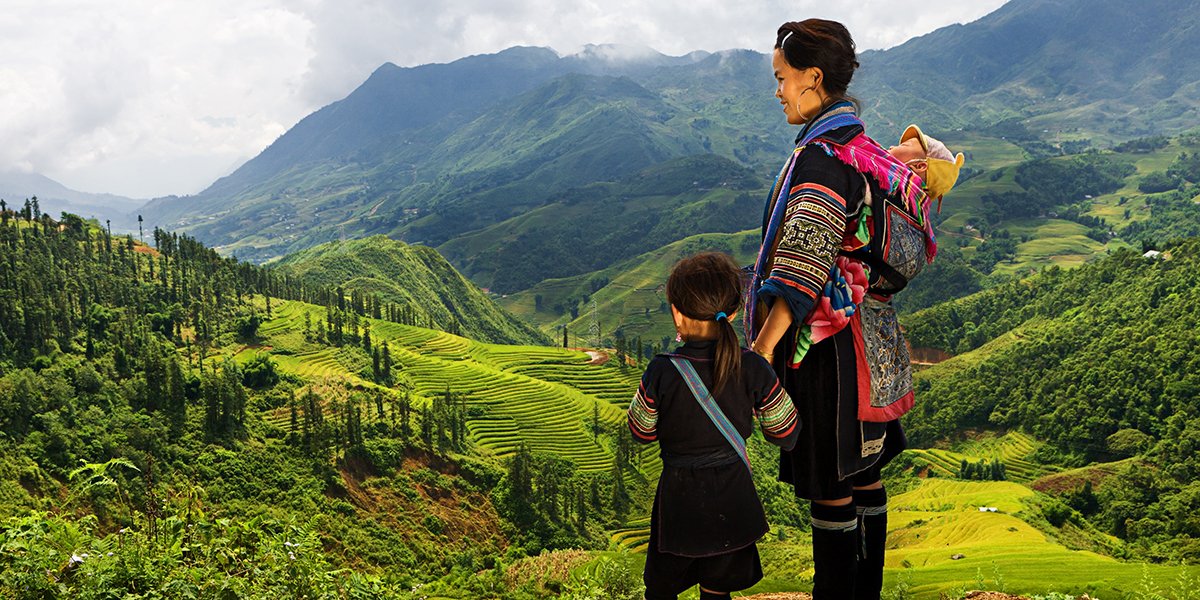 Woman and child overlooking Yunnan Hmong
