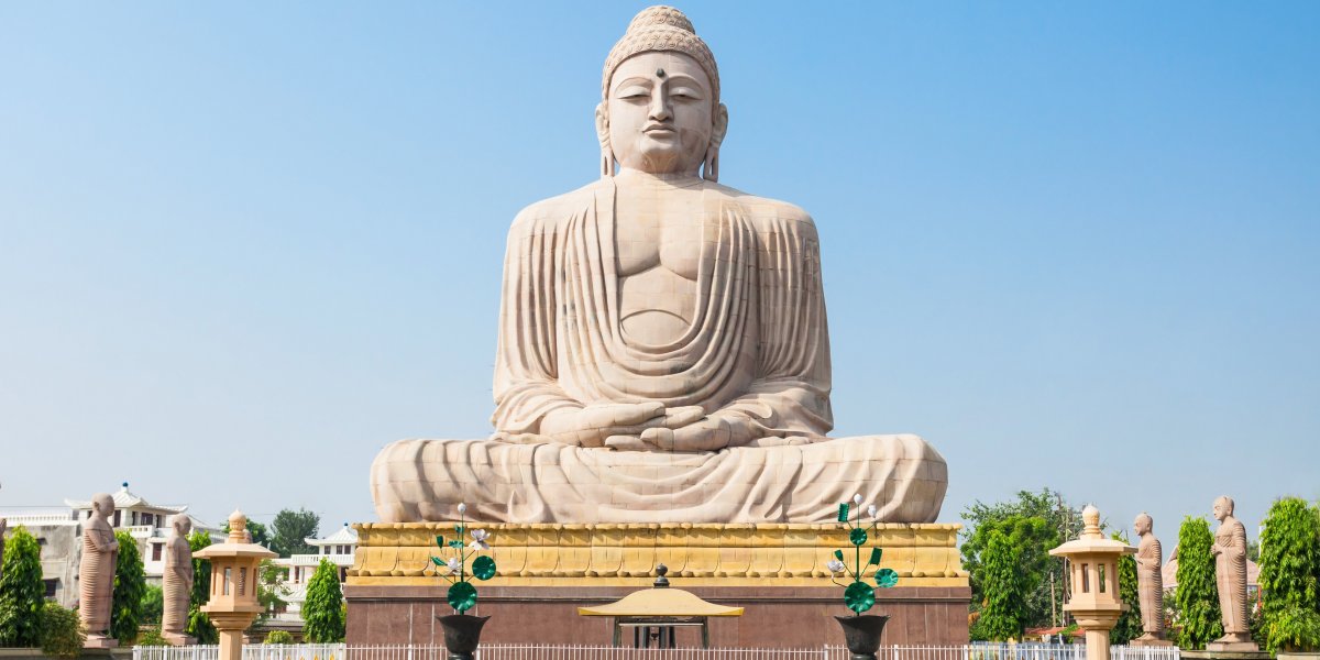 great buddha statue near mahabodhi temple in bodh gaia