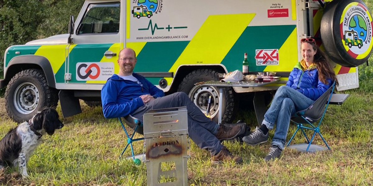 Peggy-Sue, Lawrence and Rachel in front of the ambulance.