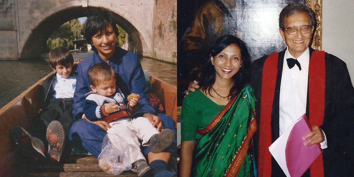 Left: Chater, Catchik and Sumita. Right: Sumita and former Master of Trinity, Professor Amartya Sen.
