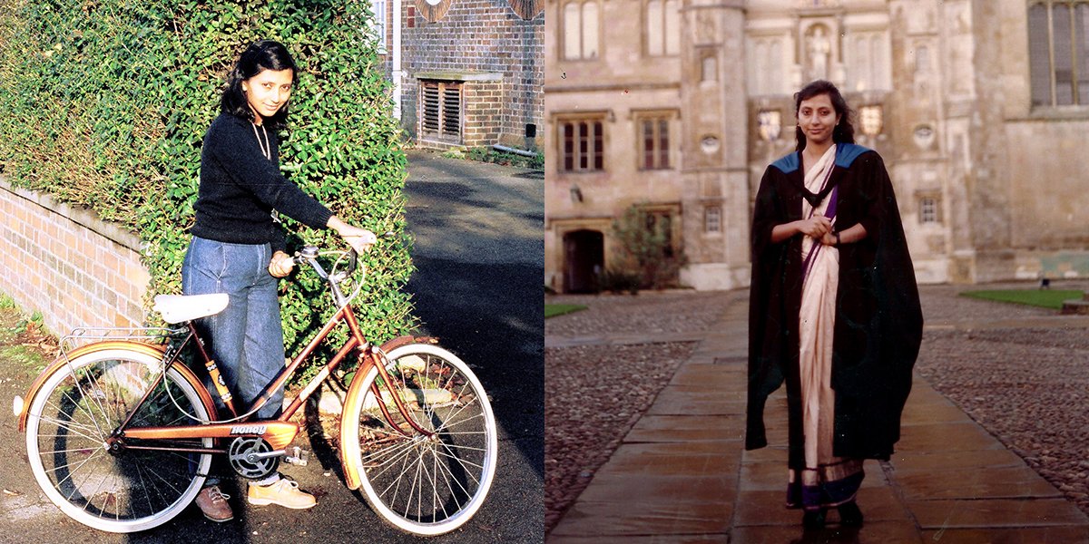 Left: Sumita with her bike ‘Honey’; Right: Sumita at graduation. 