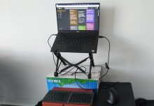 Standing desk made of cardboard boxes
