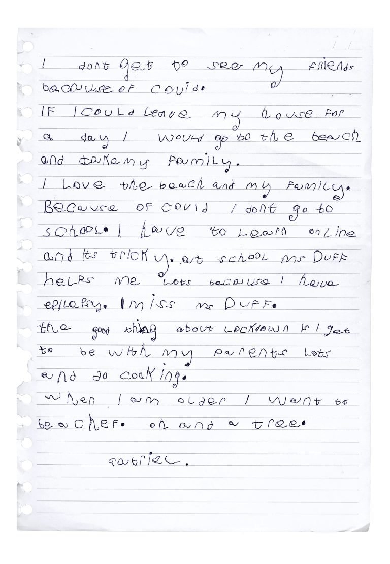 A letter from a child describing their experience of COVID lockdown