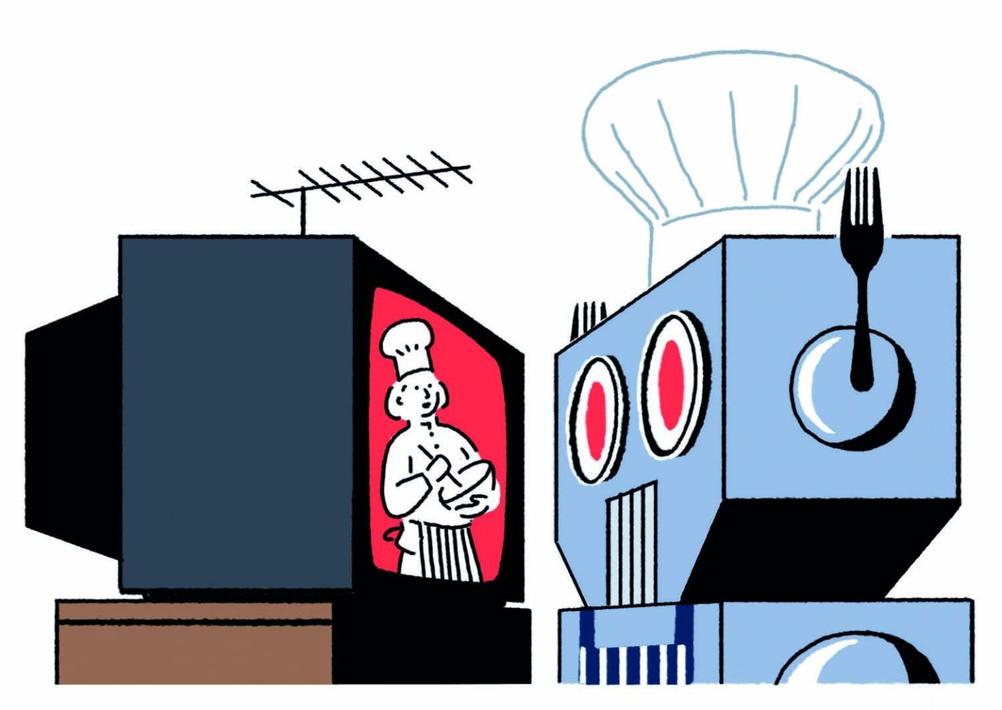 Robot watching cooking show on TV