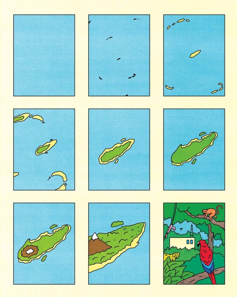 Illustration showing a zoom in on an island